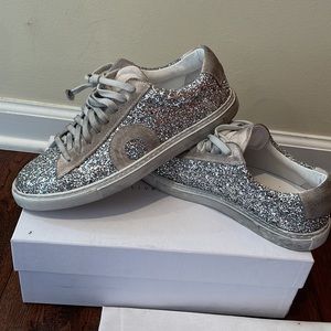 Oliver Cabell leather, silver sparkle, sneaker.